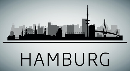 Obraz premium Hamburg. The city skyline. Silhouettes of buildings. Vector on a gray background 