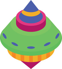 Green alien spaceship is hovering with its blue top light shining