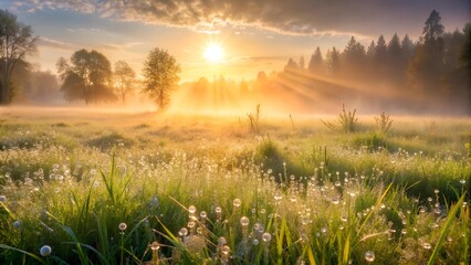 Sunbeams Through the Mist: A Symphony of Light and Dew  AI Generated