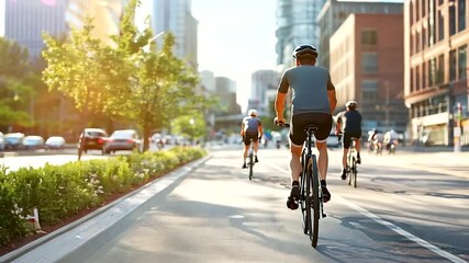 Cyclists navigate city bike lanes, embracing eco-friendly transportation and active lifestyles.