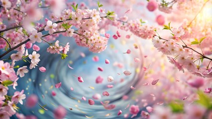 Whirlwind of Sakura Petals: A Dynamic Composition of Nature's Grace  AI Generated