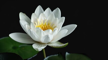 Water lily flowers blooming on dark black nature background