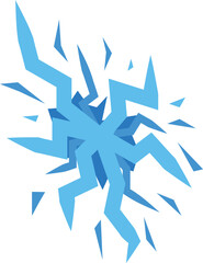 Blue lightning bolt is breaking through the surface leaving cracks