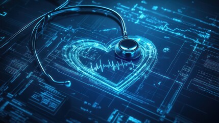 Digital Healthcare Concept: Stethoscope and Heartbeat