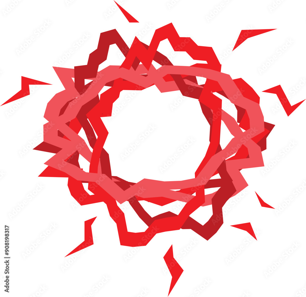 Poster red abstract circular shape with jagged edges forming a frame on a white background