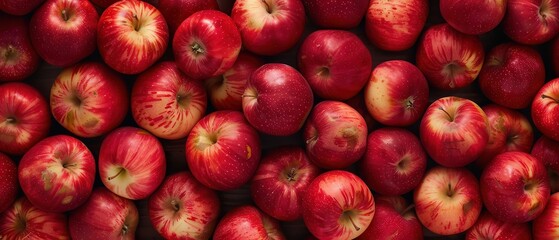 Fresh red apples, top view, vibrant and plentiful.