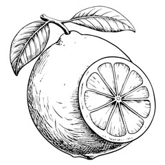 Obraz premium Lemon Illustration, Black and White, Citrus Fruit Concept