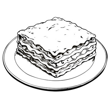 recommend clip art: Lasagna Illustration, Black and White, Italian Cuisine Concept