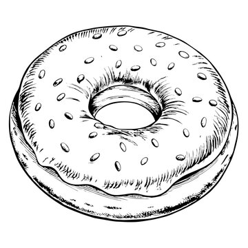recommend clip art: Bagel Illustration, Black and White, Baked Goods Concept