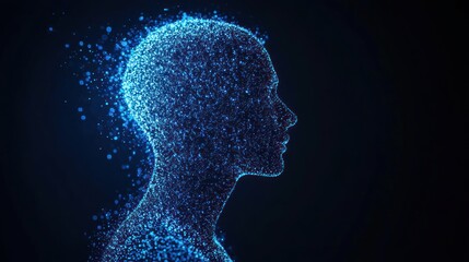 Obraz premium Digital Human: Abstract Portrait of a Person Made of Glowing Particles