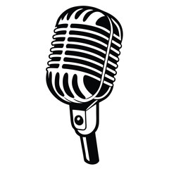 old microphone vector silhouette, isolated on a white background 