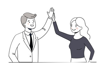 Businesswoman giving a high five to a colleague in meeting, One continuous single line hand drawing line art