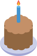 Delicious chocolate birthday cake with a single lit candle on top