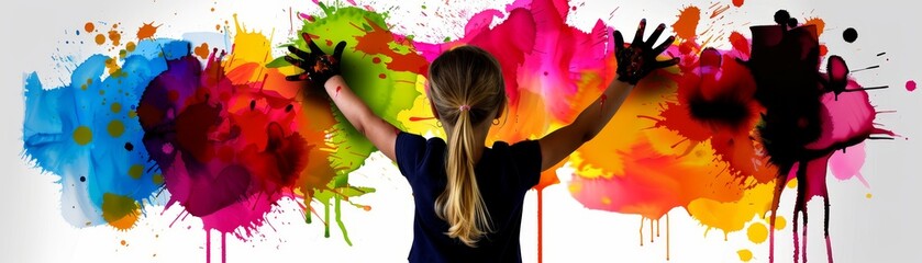 Girl Silhouette With Rainbow Splatter Paint, paint, color, art, creativity