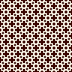 Seamless surface design with arabic ornament. Moroccan stars and crosses motif. Oriental traditional pattern with repeated mosaic tile. Tracery window wallpaper. Arabesque digital paper, textile print