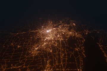 Aerial view on Syracuse (USA) from east. Top view on modern city at night from satellite