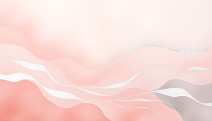 An elegant abstract design with soft, flowing gradients of blush pink and muted gray, overlaid with delicate, silver leaf details for a refined and modern touch. Multiple variations available