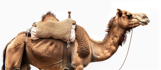 Photo of brown camel on white background
