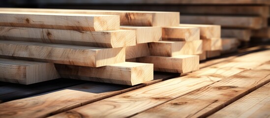 Piles of wooden boards in the sawmill, planking.