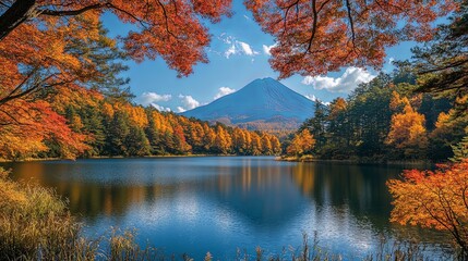 Obraz premium Peaceful Autumn Morning at Lake with Mountain Backdrop