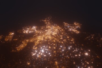 Aerial view on Cairo (Egypt) from north. Top view on modern city at night from satellite