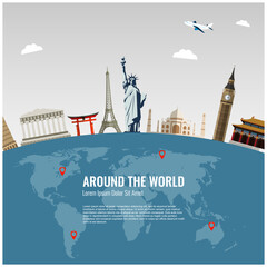Travel composition with famous world landmarks. Vector Illustration