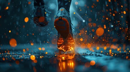 High-definition capture of an athlete with a prosthetic limb in motion, exuding visible determination and strength, with an active and engaging background that highlights their impressive performance