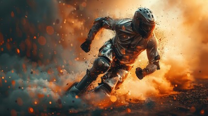 Fototapeta premium High-definition image of an athlete with a prosthetic limb in motion, embodying determination and resilience, with a background that highlights their vigorous action and athletic skill