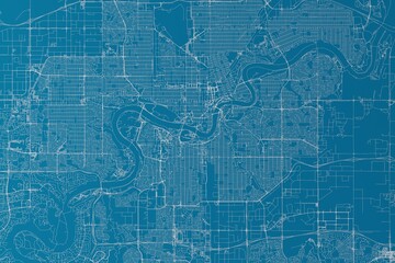 Obraz premium Map of the streets of Edmonton (Canada) made with white lines on blue background. 3d render, illustration