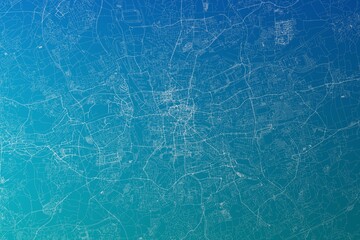 Map of the streets of Dortmund (Germany) made with white lines on greenish blue gradient background. 3d render, illustration