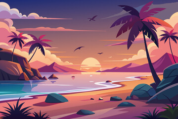 A landscape of beach at sunset vector illustration