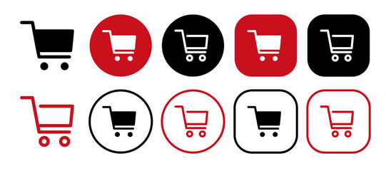 Shopping cart icon set. Solid and outline icons vector collection.