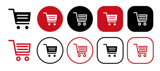 Shopping cart two lines icon set. Solid and outline icons vector collection.