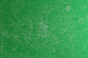 Fototapeta premium Map of the streets of Dortmund (Germany) made with white lines on green paper. Rough background. 3d render, illustration