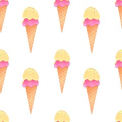 Watercolor seamless pattern with  sweets ice cream illustration.  Digital paper isolated background. Summer time,digital paper,wallpaper,scrapbook, print,decor.