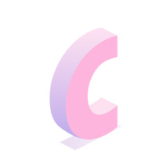 Isometric retro letter C. 3D art symbol in 90th style.