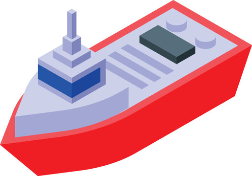 recommend clip art: Red and white fishing boat sailing on the sea, isometric view