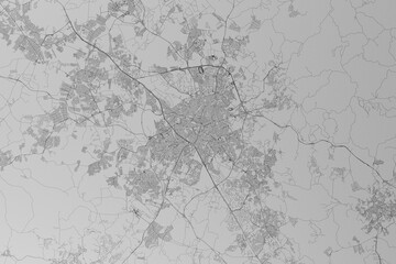 Map of the streets of Campinas (Brazil) made with black lines on grey paper. Top view. 3d render, illustration