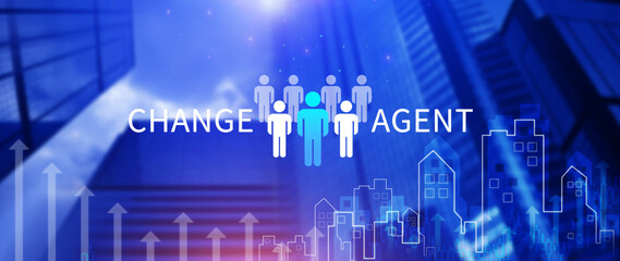 Change Agents concept, Leadership changes to develop the organization for success, human icon with...