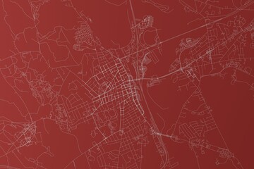 Map of the streets of Concord (New Hampshire, USA) made with white lines on red background. Top view. 3d render, illustration