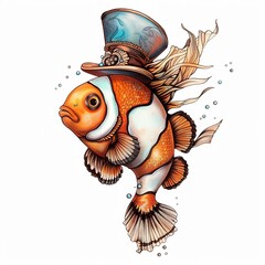 Clownfish Victorian-Inspired animal fashion cartoon isolated whitebackground 16:9