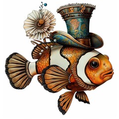 Clownfish Victorian-Inspired animal fashion cartoon isolated whitebackground 16:9