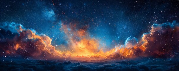 Fototapeta premium Abstract night sky with bright stars in watercolor.