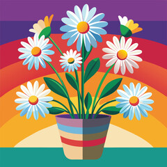 flowers in a pot. daisy flowers in vase-on colorful background nature