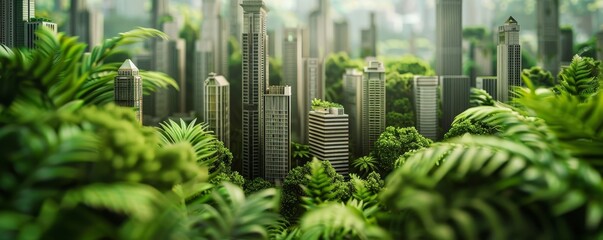 A City Emerges from the Jungle - A Miniature City is Half-Hidden by Green Foliage, Green Architecture, Cityscape, Urban Jungle, Nature