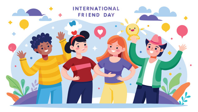 international friendship day, celebrating International friendship day concept, Happy international friendship day, people group hugging together.