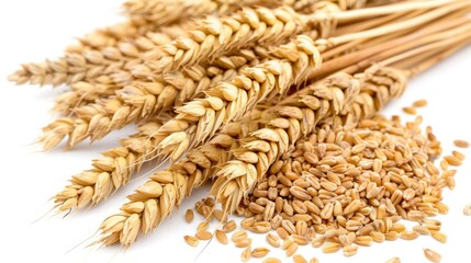 Wheat No Background. Closeup View of Ripe Grain Seeds, Isolated and Natural