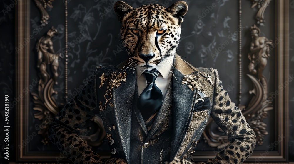 Wall mural Cheetah in a Suit A Formal Portrait of Feline Elegance, digital art, cheetah, animal, suit, fashion, portrait