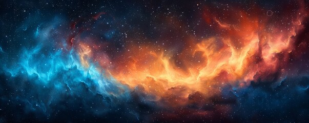 Fototapeta premium Abstract night sky with aurora borealis in watercolor.