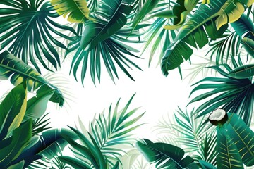 Luau Background. Tropical Jungle Foliage Frame for Summer Nature Illustration